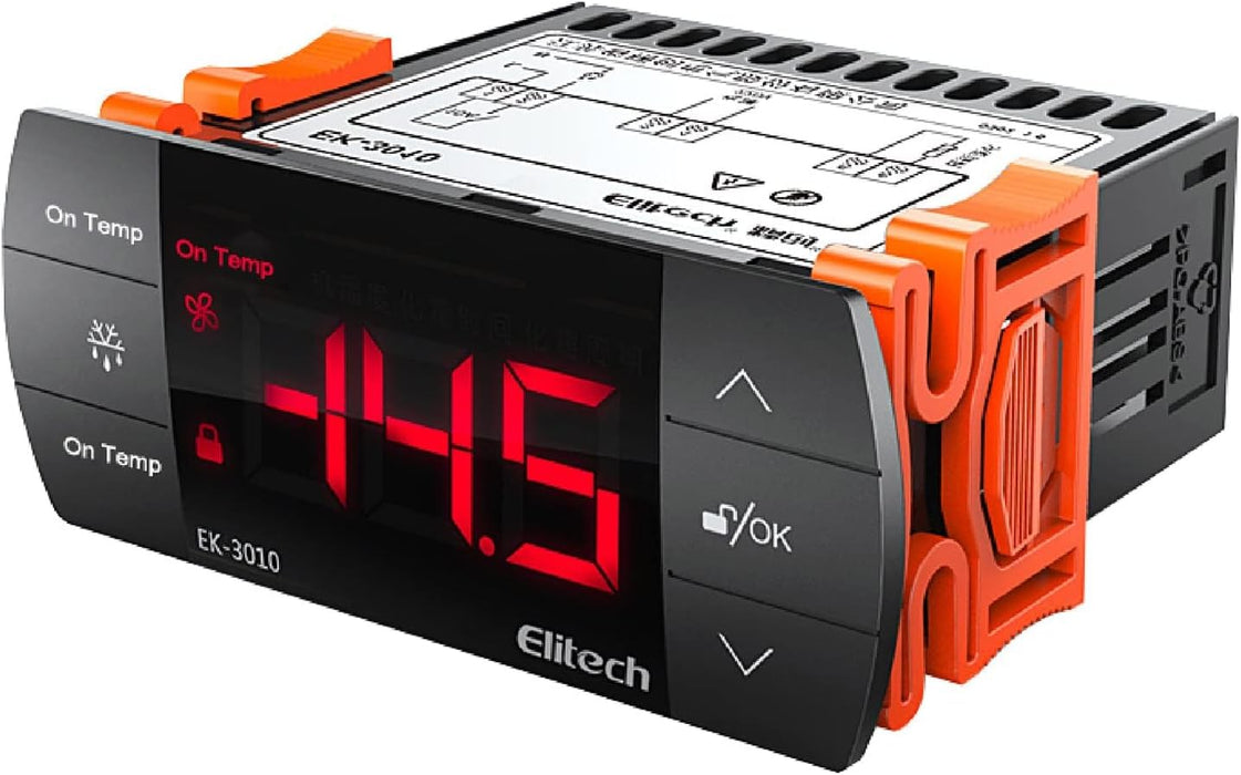 Controlador de temperatura digital Elitech EK-3010, modo de calefacción o refrigeración de salida de control unidireccional, tecla táctil con sensor de sonda de temperatura