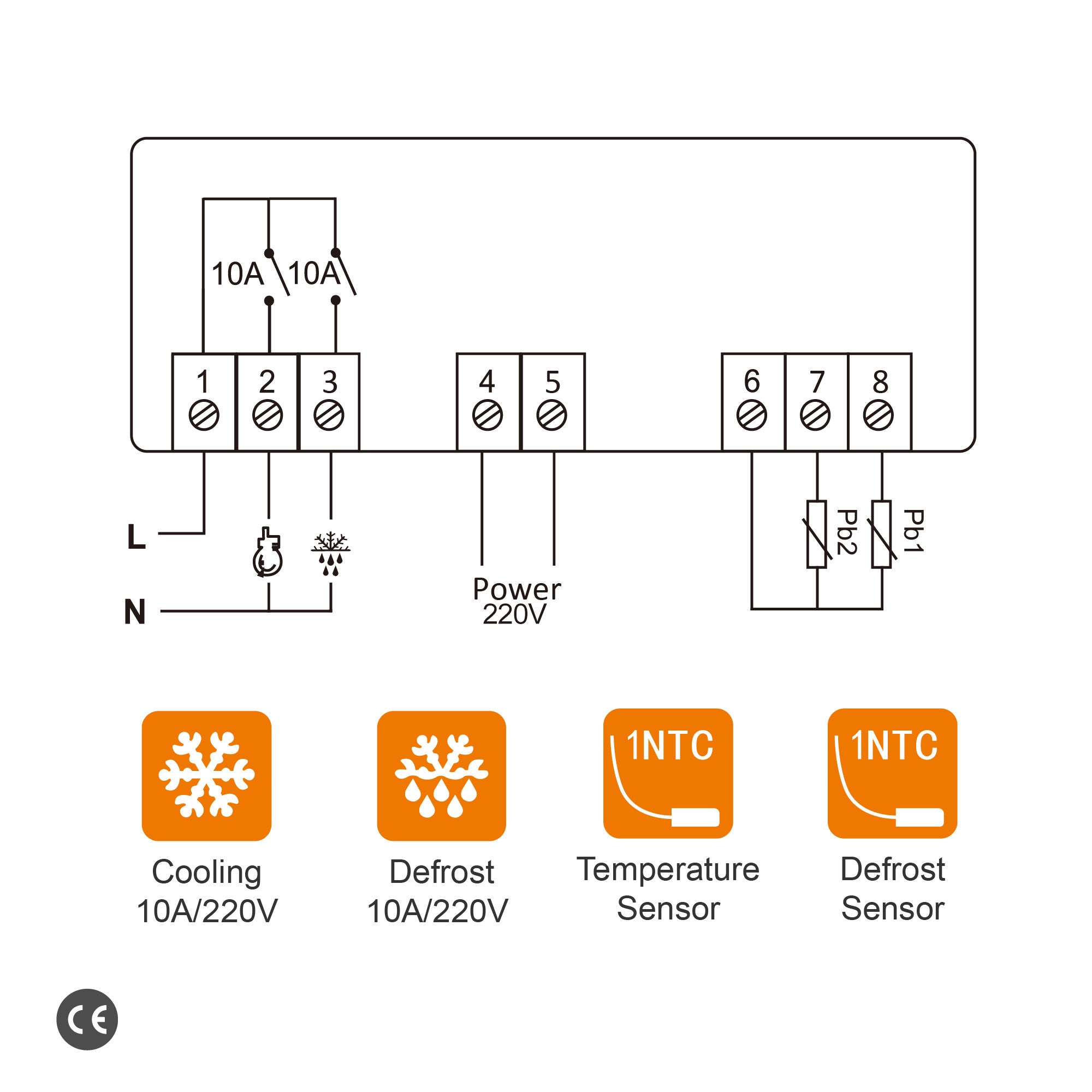 Elitech EK-3021 Two-way Output Digital Temperature Controller Refrigeration System with Defrost Mode, With Temperatue Sensor and Evaporator Defrost Sensor, Touch-Key