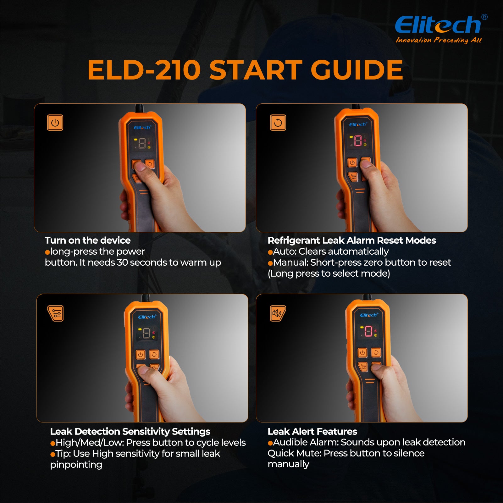 Elitech ELD-210 Heated Diode Portable Semiconductor Refrigerant Leak Detector - High Sensitivity, Dual Alarm, Ergonomic Design for Quick & Accurate Leak Detection