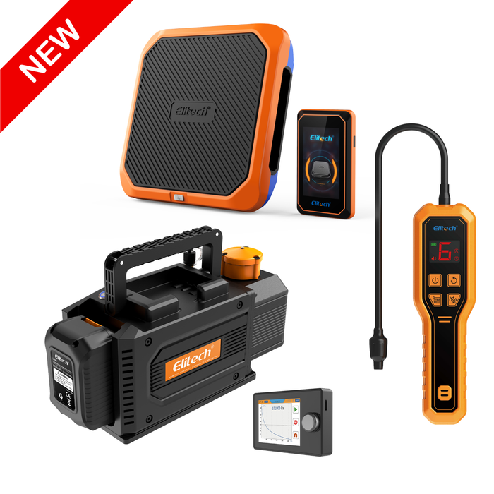 Elitech HVAC Tools Set A - Detector de fugas de refrigerante LD-100+ y báscula de refrigerante LMC-100F+ y medidor de colector digital DMG-4B y bomba de vacío inteligente SVP-7