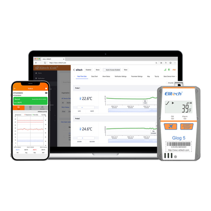 Elitech Glog 5 Registrador de datos de temperatura de un solo uso compatible con comunicación 2G/4G, registrador IoT desechable