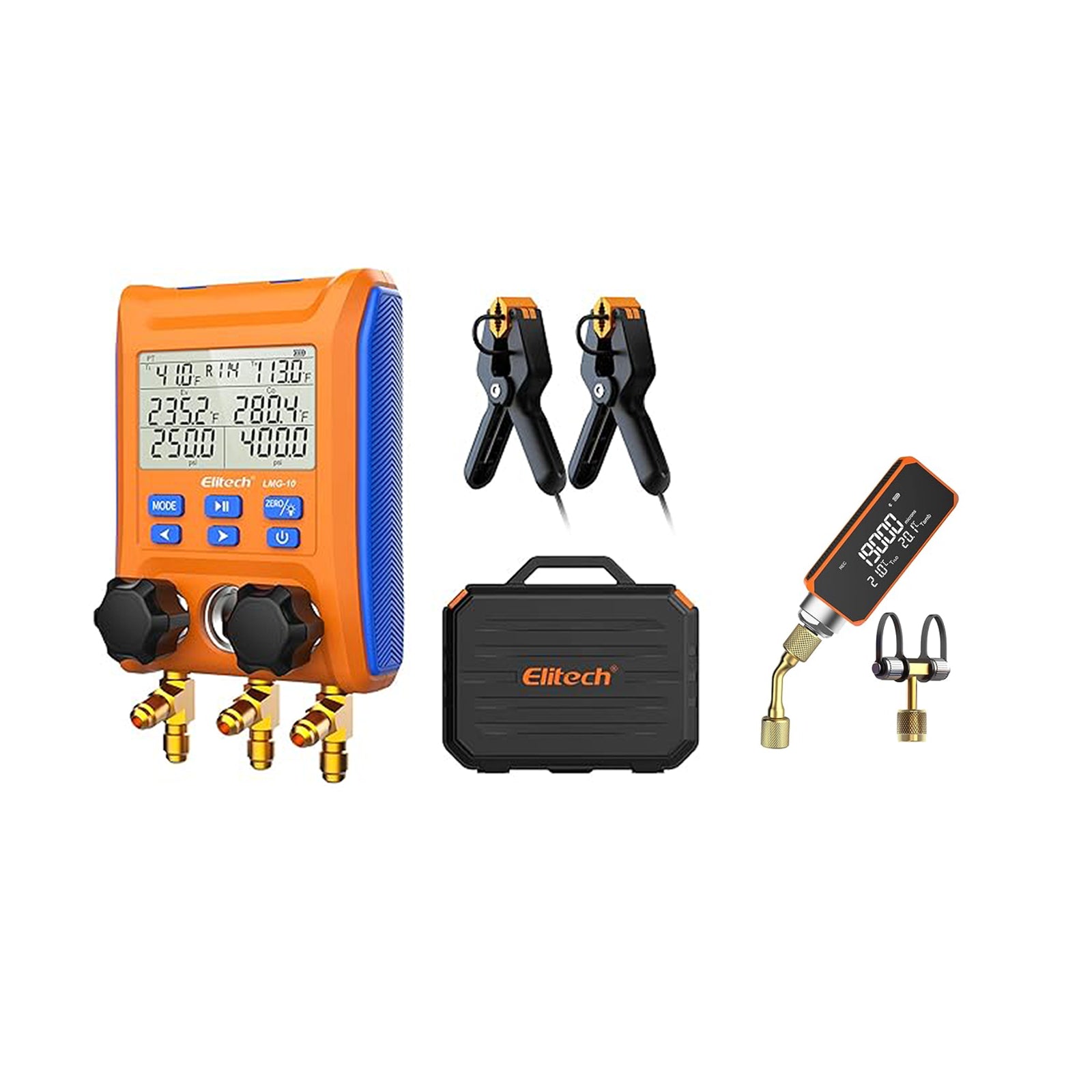 Elitech LMG-10 Refrigeration Heat Pump Digital Manifold Gauge Set, High-Precision Pressure Temperature Vacuum Leakage Tester Dignostic Meter Kit