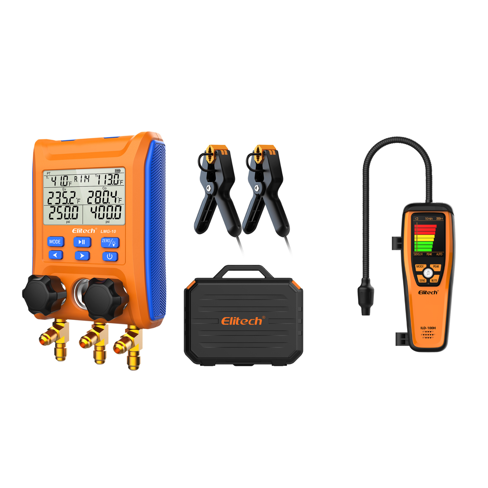 Elitech LMG-10 Refrigeration Heat Pump Digital Manifold Gauge Set, High-Precision Pressure Temperature Vacuum Leakage Tester Dignostic Meter Kit