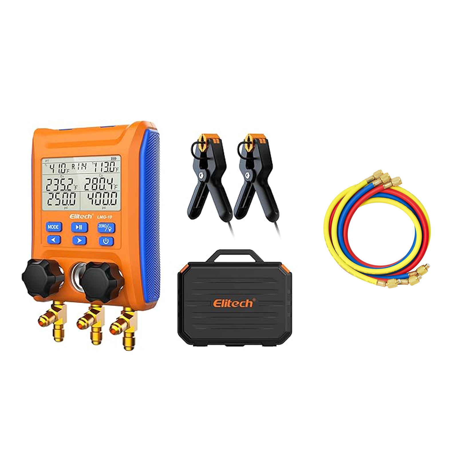 Elitech LMG-10 Refrigeration Heat Pump Digital Manifold Gauge Set, High-Precision Pressure Temperature Vacuum Leakage Tester Dignostic Meter Kit