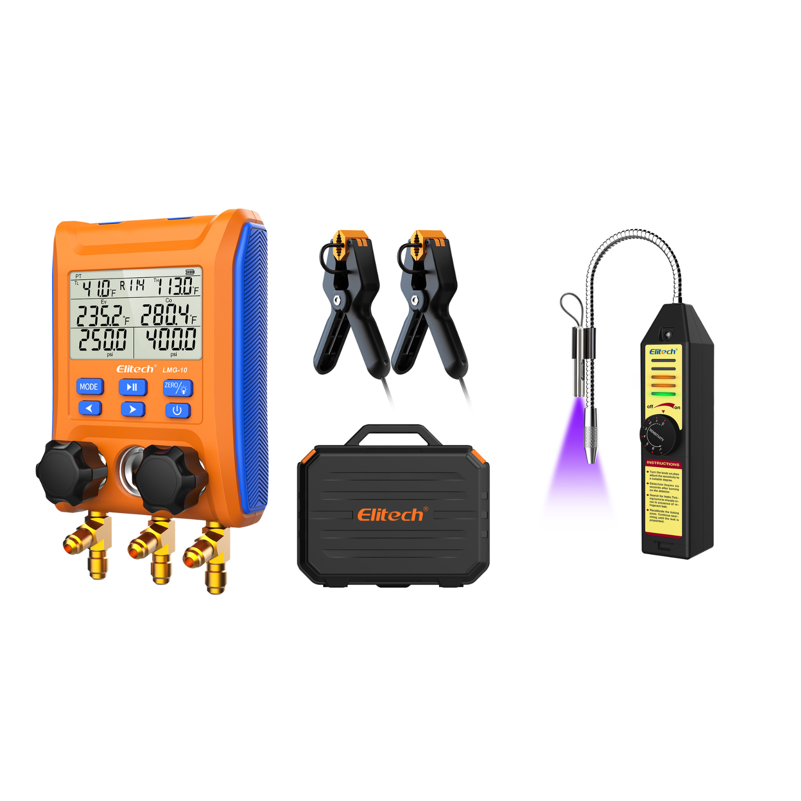 Elitech LMG-10 Refrigeration Heat Pump Digital Manifold Gauge Set, High-Precision Pressure Temperature Vacuum Leakage Tester Dignostic Meter Kit