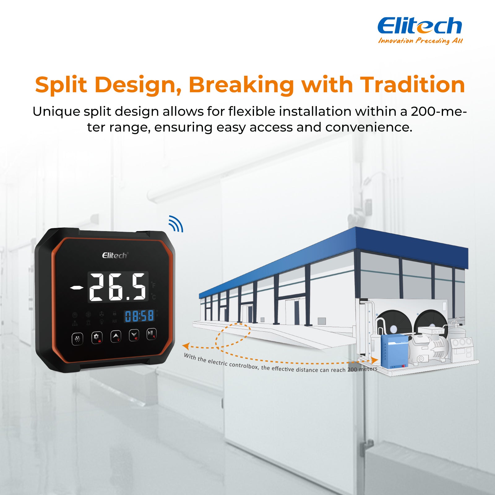 Elitech LS200 WiFi Single-phase Split Plastic Electric Control Panel With Refrigeration 3HP, Defrost, Fan, Light and Alarm Output 100-256VAC WiFi Network, With Temperature & Defrost Probe Sensor, Three-way Digital Inputs, RS-485 & Bluetooth