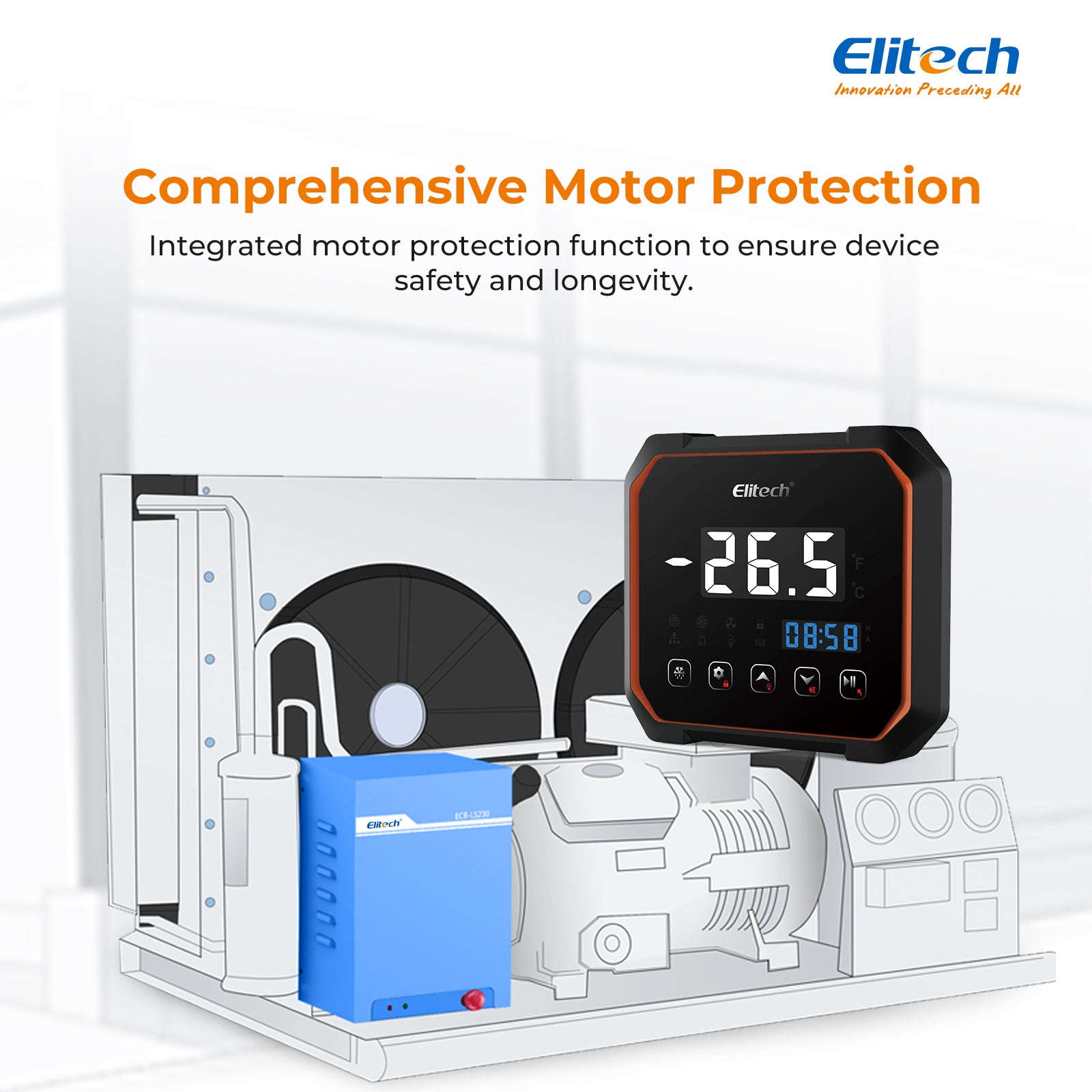 Elitech LS200 WiFi Single-phase Split Plastic Electric Control Panel With Refrigeration 3HP, Defrost, Fan, Light and Alarm Output 100-256VAC WiFi Network, With Temperature & Defrost Probe Sensor, Three-way Digital Inputs, RS-485 & Bluetooth