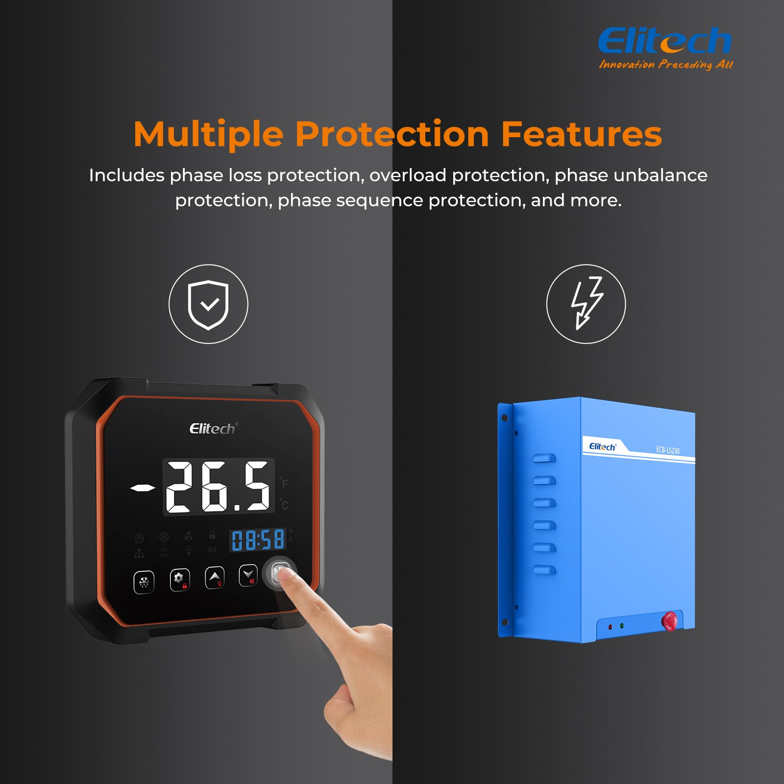 Elitech LS200 WiFi Single-phase Split Plastic Electric Control Panel With Refrigeration 3HP, Defrost, Fan, Light and Alarm Output 100-256VAC WiFi Network, With Temperature & Defrost Probe Sensor, Three-way Digital Inputs, RS-485 & Bluetooth