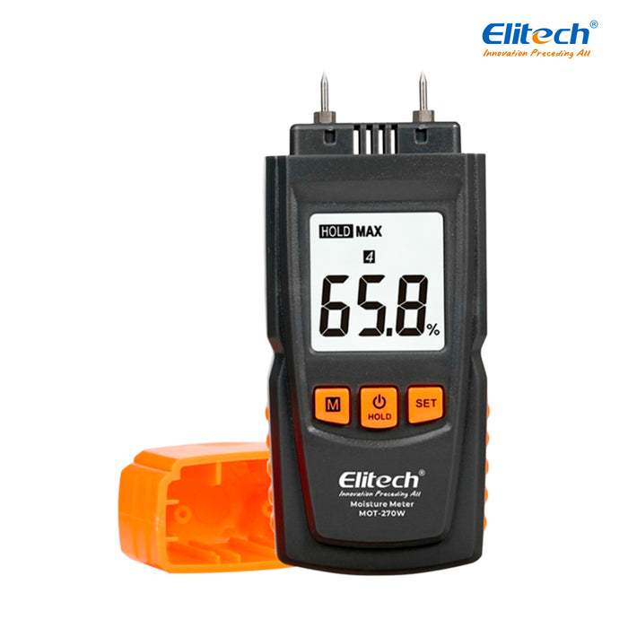 Medidor de humedad digital Elitech Mot-270W, detector de fuga de agua, probador de humedad, tipo de alfiler, pantalla LCD retroiluminada