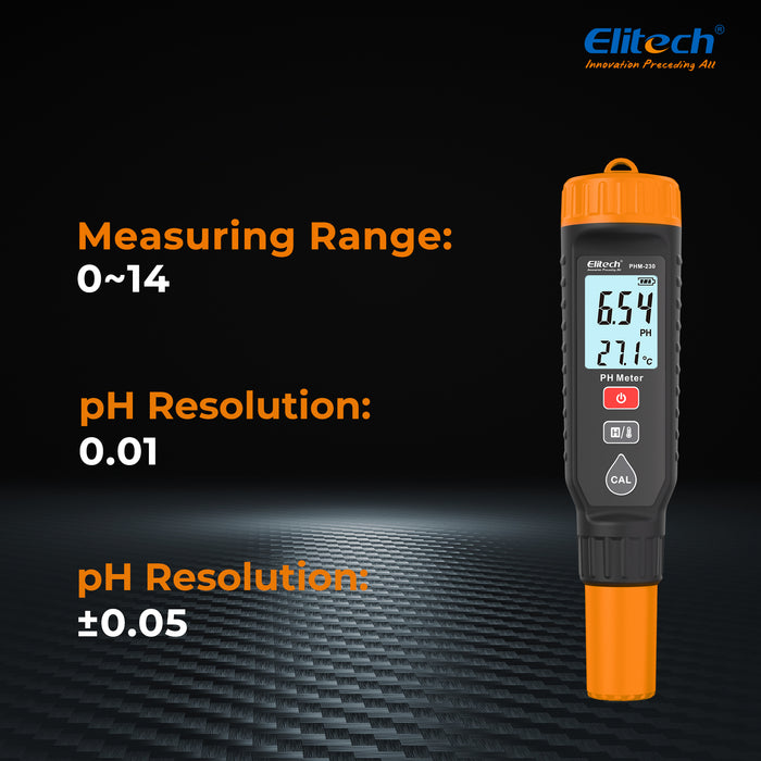 Elitech PHM-230 PH Meder con suministros de calibración, probador digital confiable para el pH, temperatura en soluciones en crecimiento, salud y rendimiento óptimos de la planta