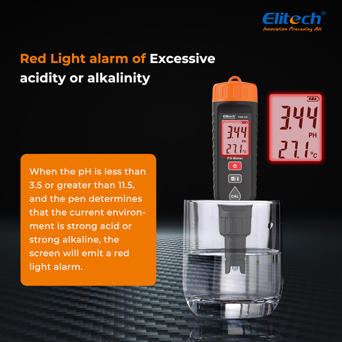 Elitech PHM-230 PH Meder con suministros de calibración, probador digital confiable para el pH, temperatura en soluciones en crecimiento, salud y rendimiento óptimos de la planta