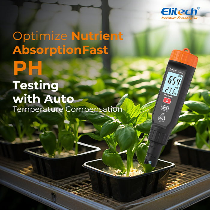 Elitech PHM-230 PH Meder con suministros de calibración, probador digital confiable para el pH, temperatura en soluciones en crecimiento, salud y rendimiento óptimos de la planta