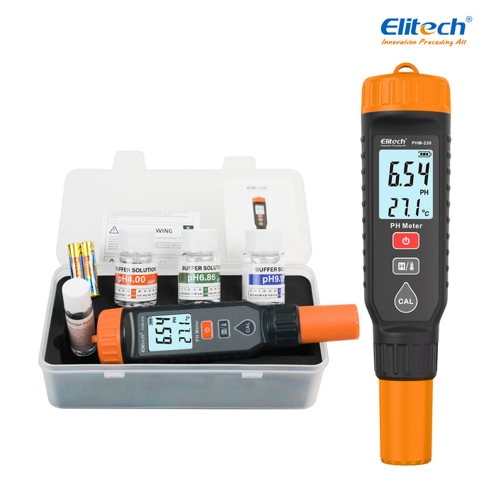 Elitech PHM-230 PH Meder con suministros de calibración, probador digital confiable para el pH, temperatura en soluciones en crecimiento, salud y rendimiento óptimos de la planta