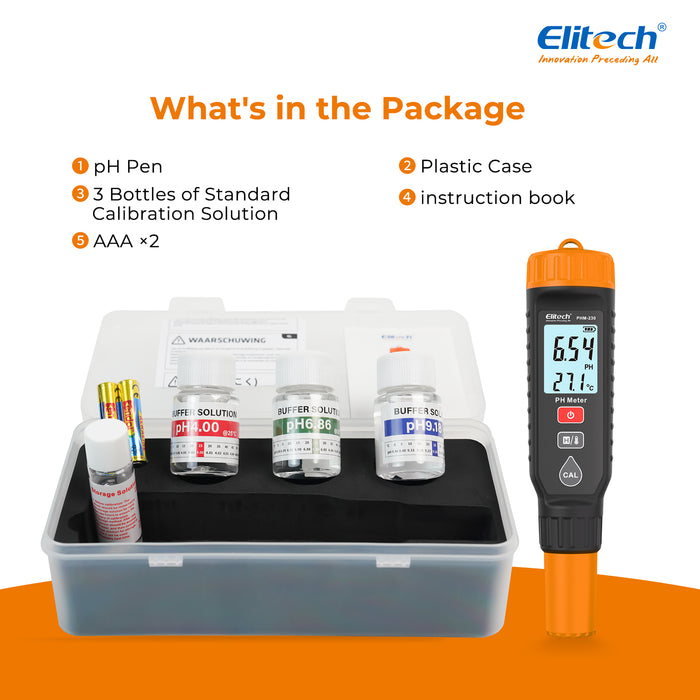 Elitech PHM-230 PH Meder con suministros de calibración, probador digital confiable para el pH, temperatura en soluciones en crecimiento, salud y rendimiento óptimos de la planta