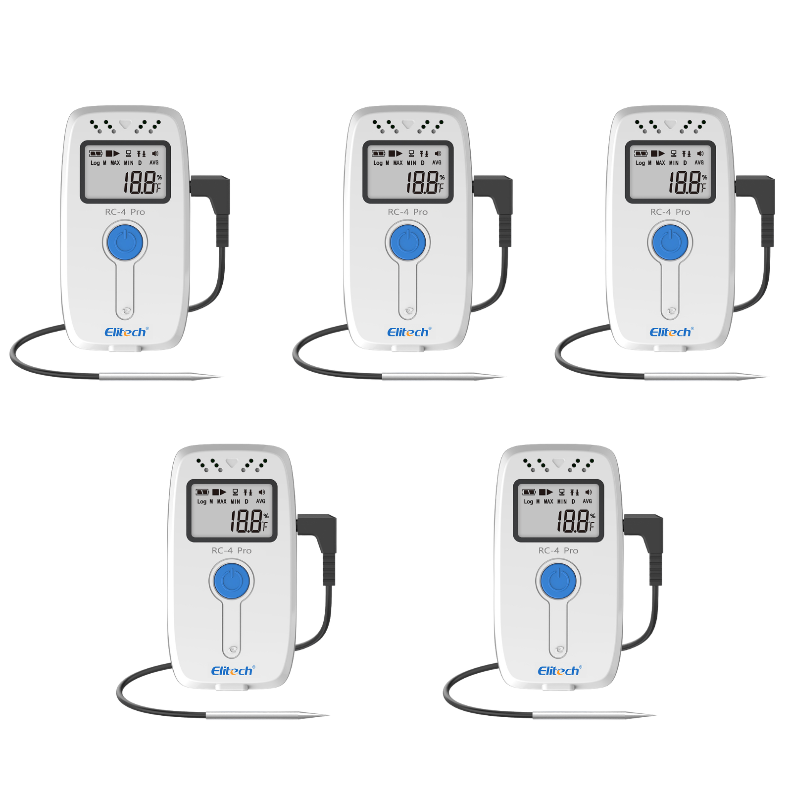 【Pack】Elitech RC-4H Pro PDF USB Digital Temperature Humidity Data Logger Reuseable Recorder DDL 64000 Points High Accuracy, Shadow Data, Built-in Buzzer, Auto PDF CSV Report, Windows/MacOS Software