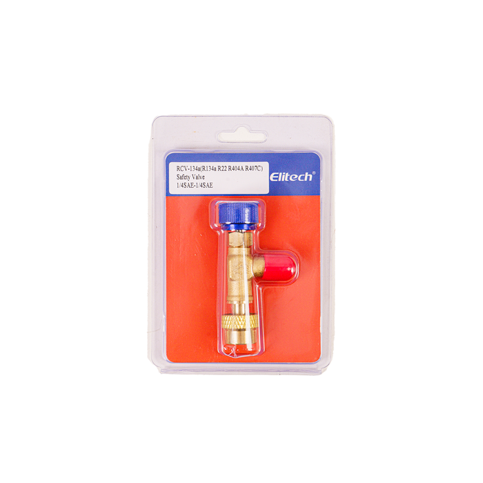 Elitech RCV134a Válvula de seguridad Válvula de carga de refrigerante Válvula de seguridad líquida de latón para R134a R22 R407 R404 1/4 pulg. Macho 1/4 pulg. Hembra Colector de aire acondicionado