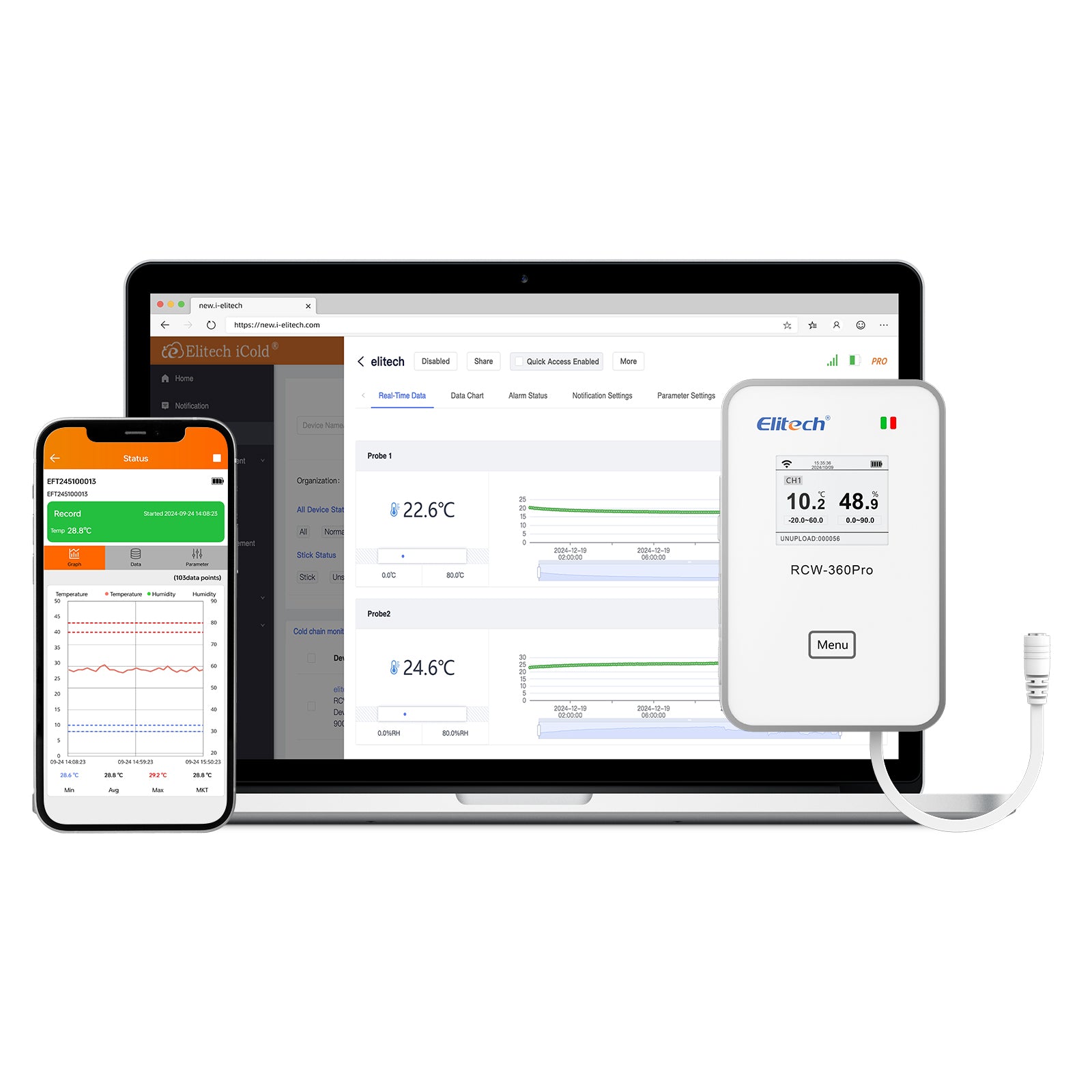 Elitech RCW-360Pro 4G Temperature Data Logger, Remote Real-Time Data Logger, APP/Cloud Data Storage (Need to buy probe separately)