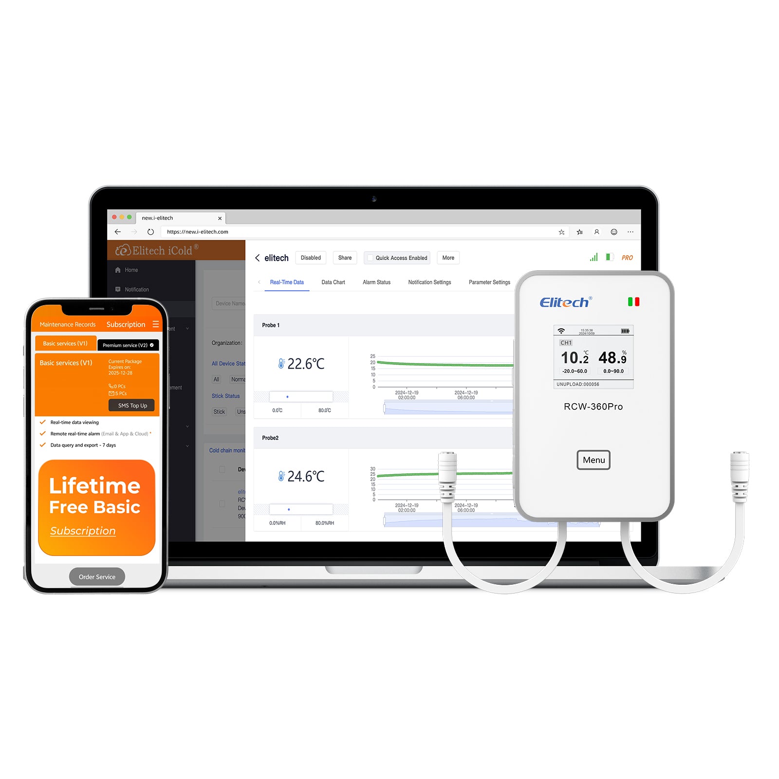 Elitech RCW-360Pro 4G Temperature Data Logger, Remote Real-Time Data Logger, APP/Cloud Data Storage (Need to buy probe separately)
