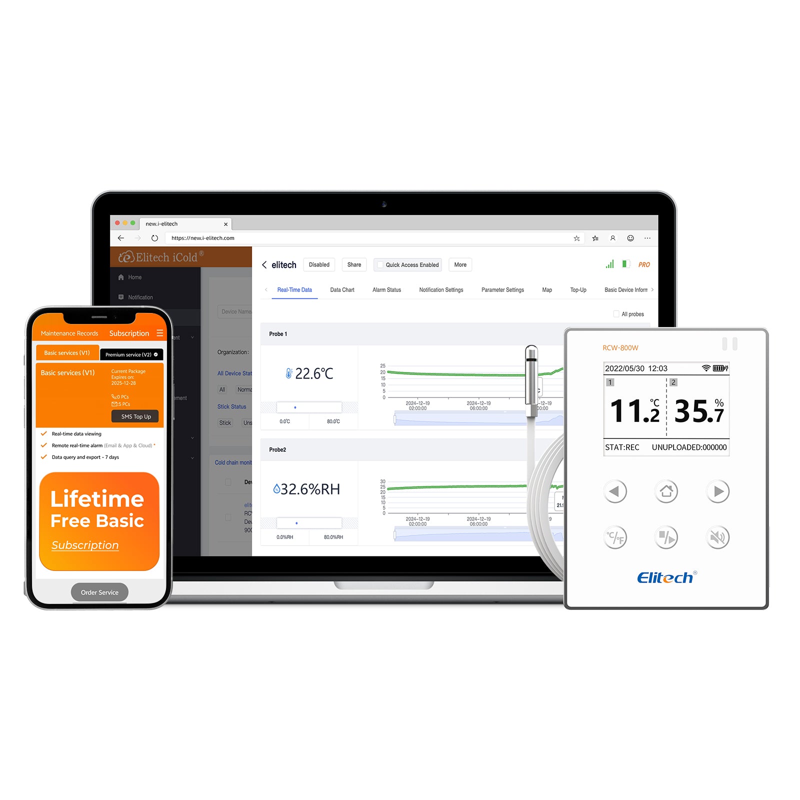 Elitech RCW-800W-THE Wireless Temperature & Humidity Data Logger, WIFI Remote Temperature & Humidity Recorder for Refrigerator