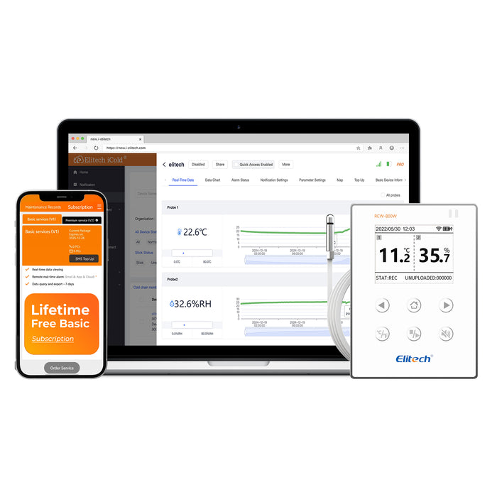 Registrador de datos inalámbrico de temperatura y humedad Elitech RCW-800W-THE, registrador de temperatura y humedad remoto WIFI para refrigerador