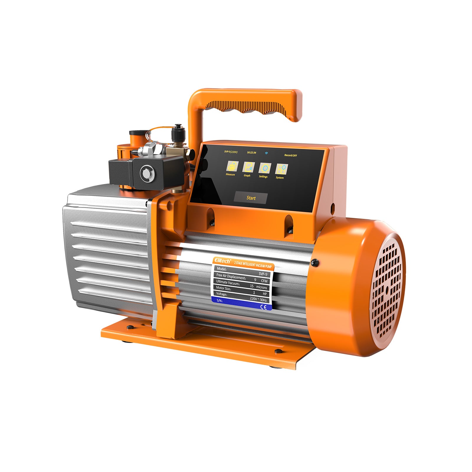 Elitech SVP-9/V900 220V Intelligent 2-Stage Vacuum Pump, 9CFM, 4L/S, APP Control, Data Logging, Smart Control, HVAC Refrigerator Heat Pump Auto Air Condition Service Tool (oil is not included)