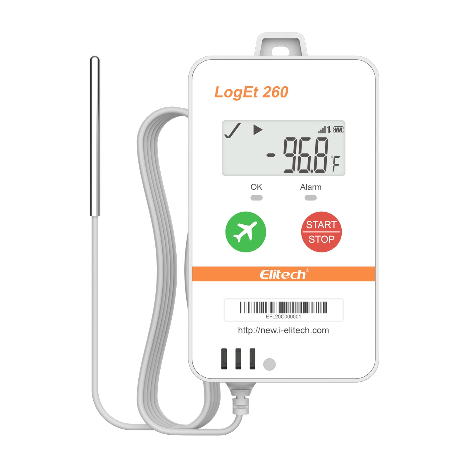 Elitech Loget 260-THE 4G Reusable Real-time Temperature & Humidity Data Logger with External Probe, Light/Shock/Location, Built-in SIM Card, 100000 Points