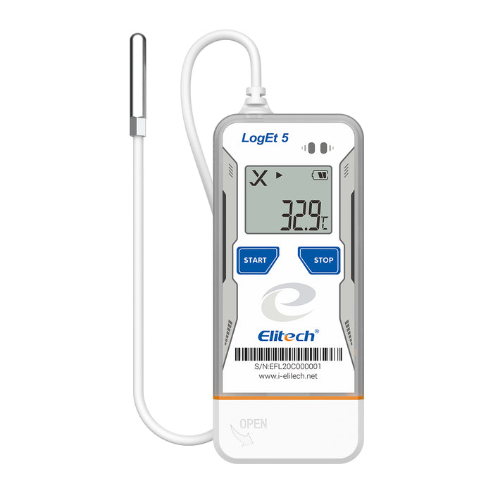 Elitech LogEt 5 T Temperaturdatenlogger, wiederverwendbarer Rekorder, Schattendaten, automatischer PDF/CSV-Bericht, 32000 Punkte