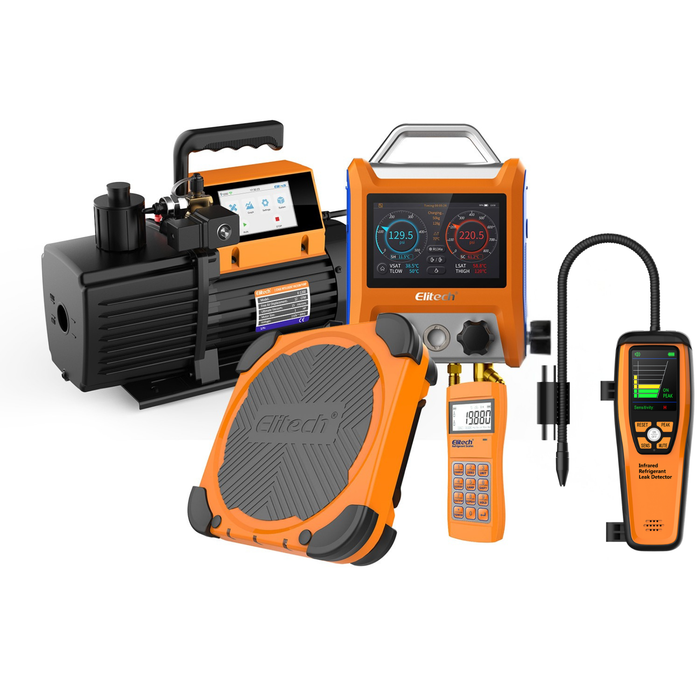 Elitech HVAC Tools Set A - Detector de fugas de refrigerante LD-100+ y báscula de refrigerante LMC-100F+ y medidor de colector digital DMG-4B y bomba de vacío inteligente SVP-7