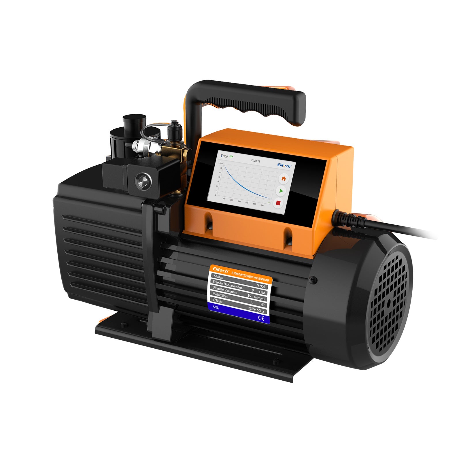 Elitech SVP-9/V900 220V Intelligent 2-Stage Vacuum Pump, 9CFM, 4L/S, APP Control, Data Logging, Smart Control, HVAC Refrigerator Heat Pump Auto Air Condition Service Tool (oil is not included)