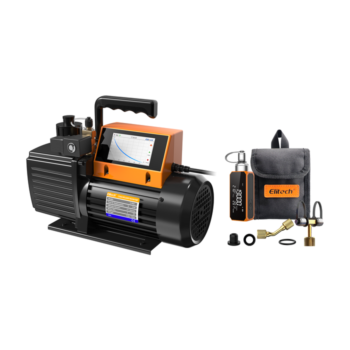 Elitech Ensemble d'outils CVC A – Détecteur de fuite de réfrigérant LD-100+, balance de réfrigérant LMC-100F+, jauge de collecteur numérique DMG-4B et pompe à vide intelligente SVP-7
