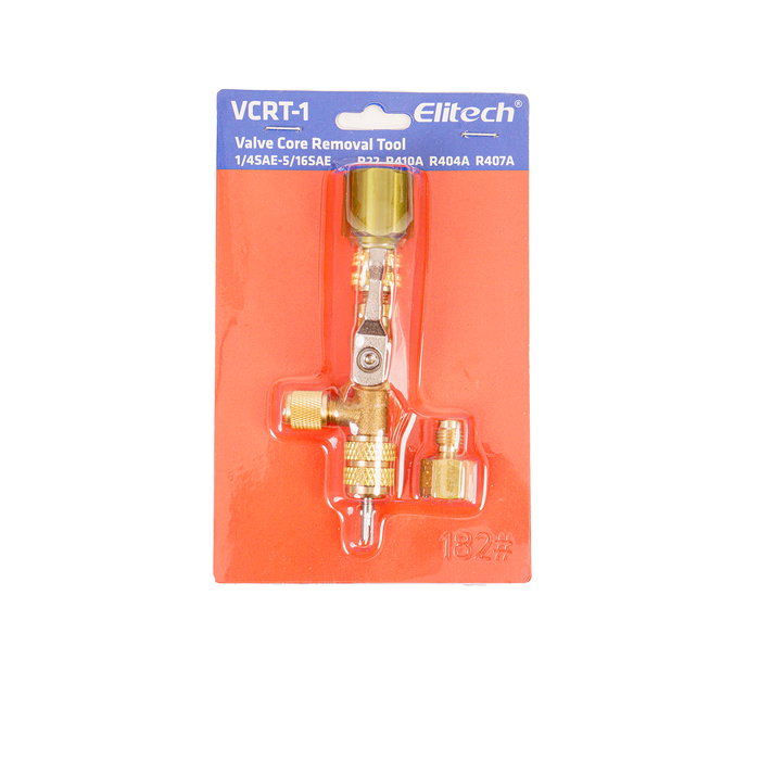 Elitech VCRT-1 Valve Core Removal Installer Tool, AC Schrader Valve Tool with Dual Size SAE 1/4 and 5/16 Port Brass Adapter Compatible with R22 R12 R410 R32 R404 R407 with Valve Cores and Removal Tool