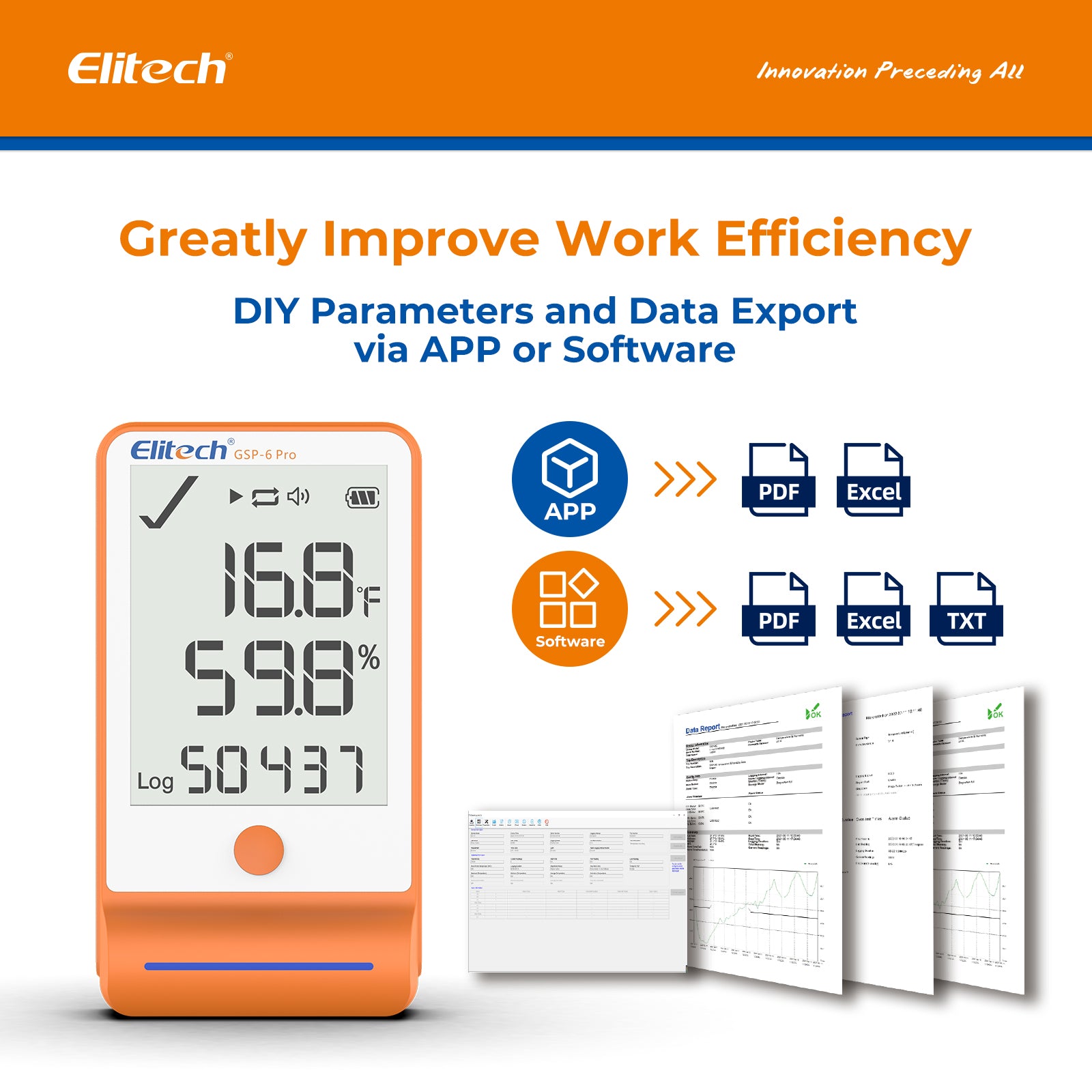 【Pack】Elitech GSP-6 Pro GLE/THE Temperature and Humidity Data Logger with Glycol Bottle Temperature Sensor Dual External Sensors