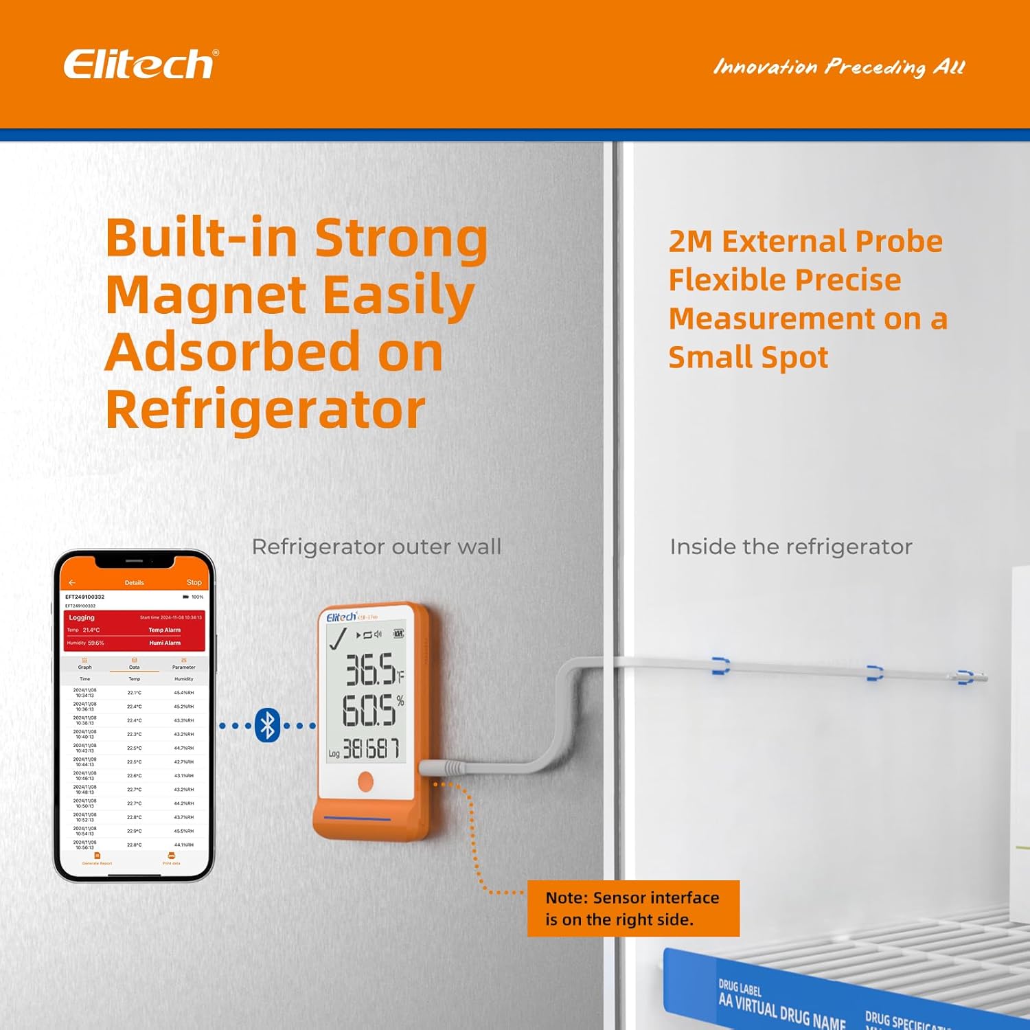 【Pack】Elitech GSP-6 Pro GLE/THE Temperature and Humidity Data Logger with Glycol Bottle Temperature Sensor Dual External Sensors