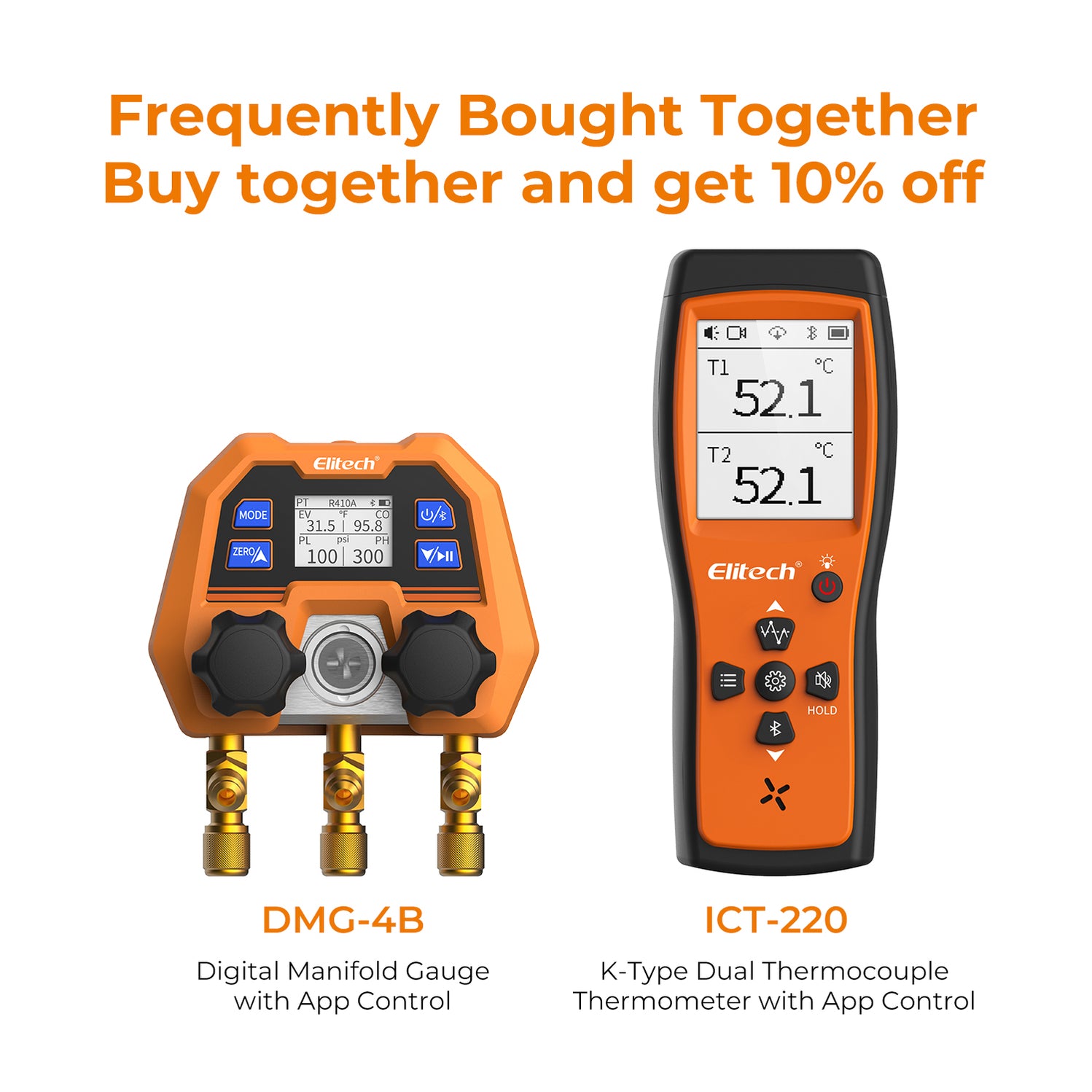 Elitech DMG-4B Digital Manifold Gauge App Control AC Heat Pump Gauges ...