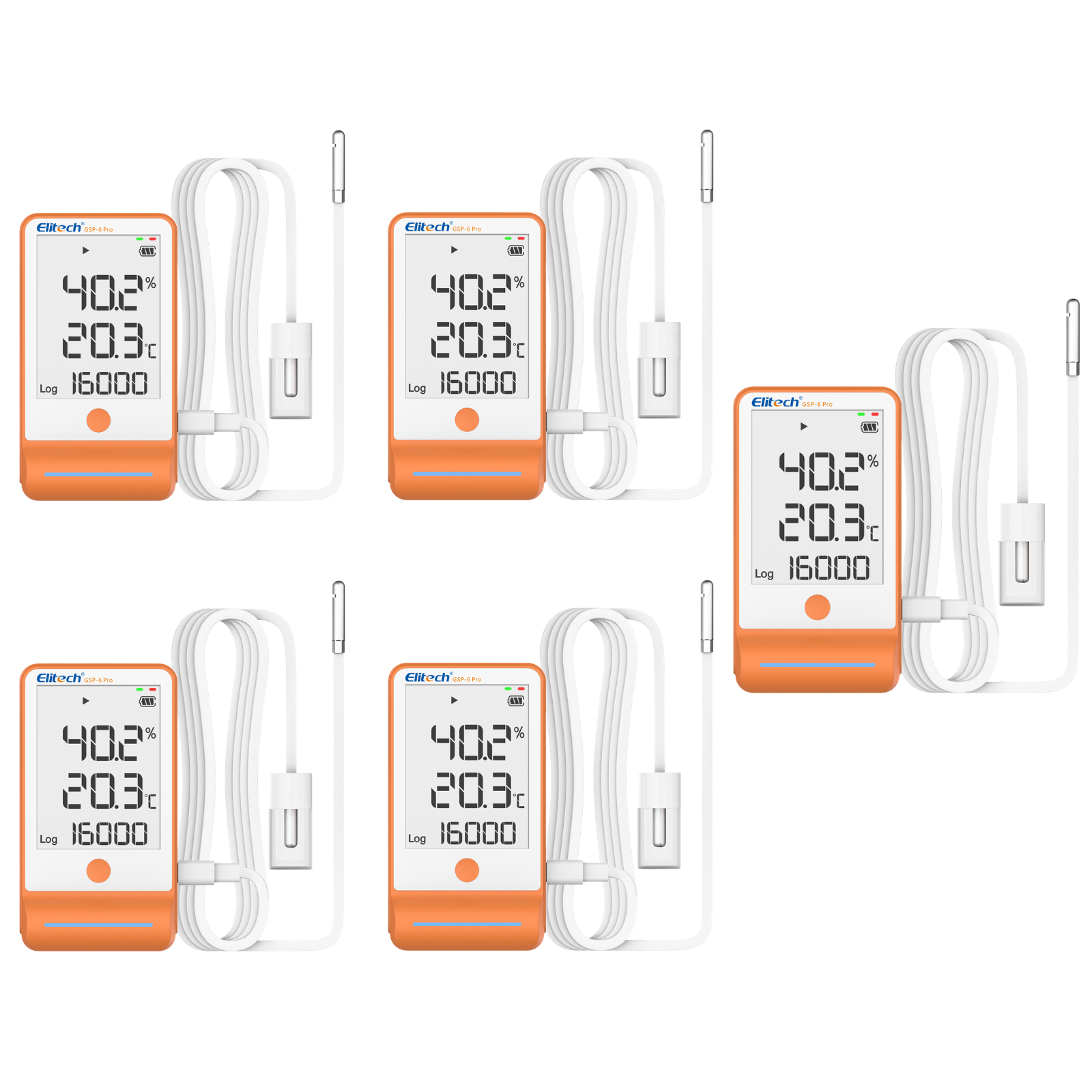 【Pack】Elitech GSP-6 Pro GLE/THE Temperature and Humidity Data Logger with Glycol Bottle Temperature Sensor Dual External Sensors