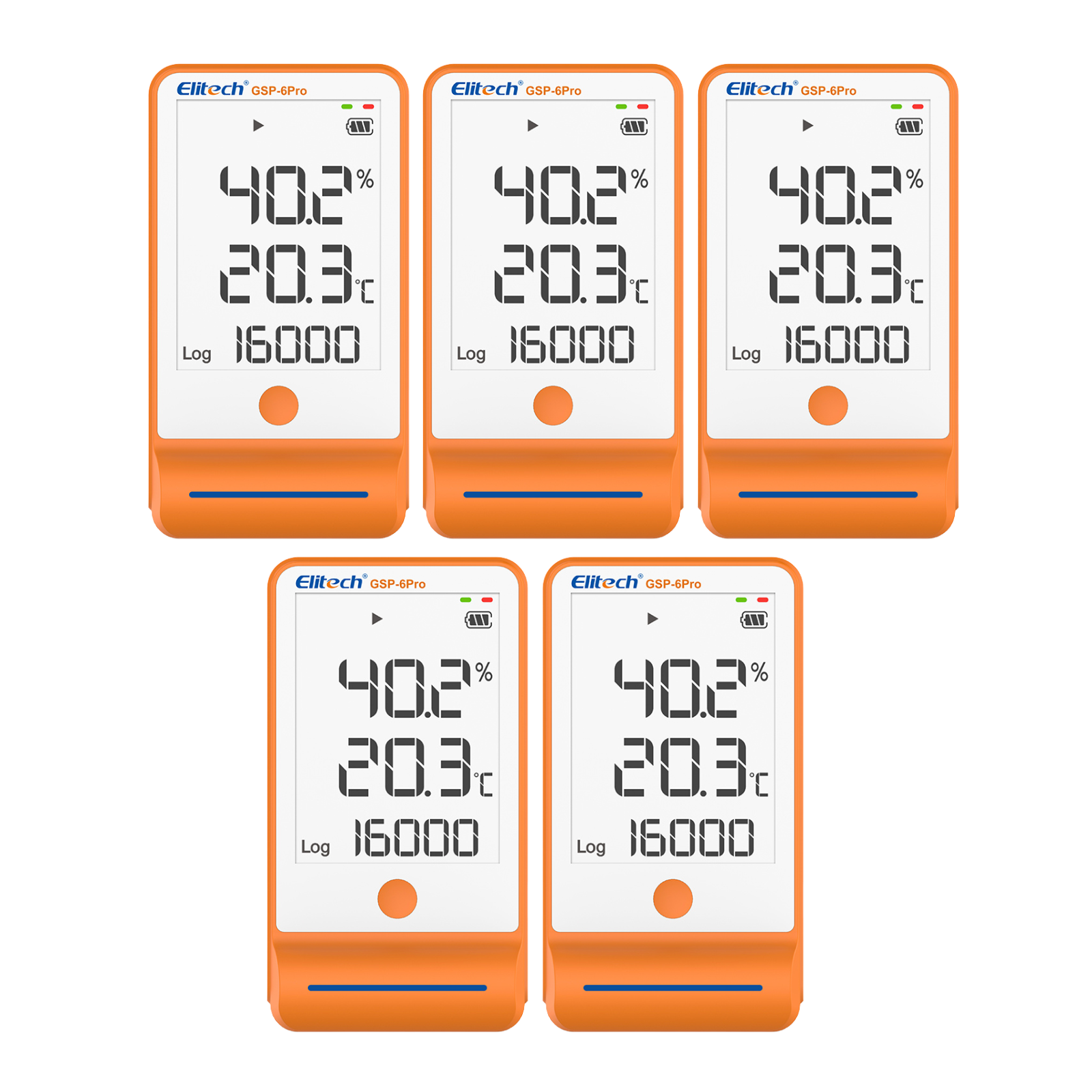 【Pack】Elitech GSP-6Pro TE&THE Bluetooth Temperature and Humidity Data Logger Recorder with Calibration Certificate, 100000 Points, Shadow Data