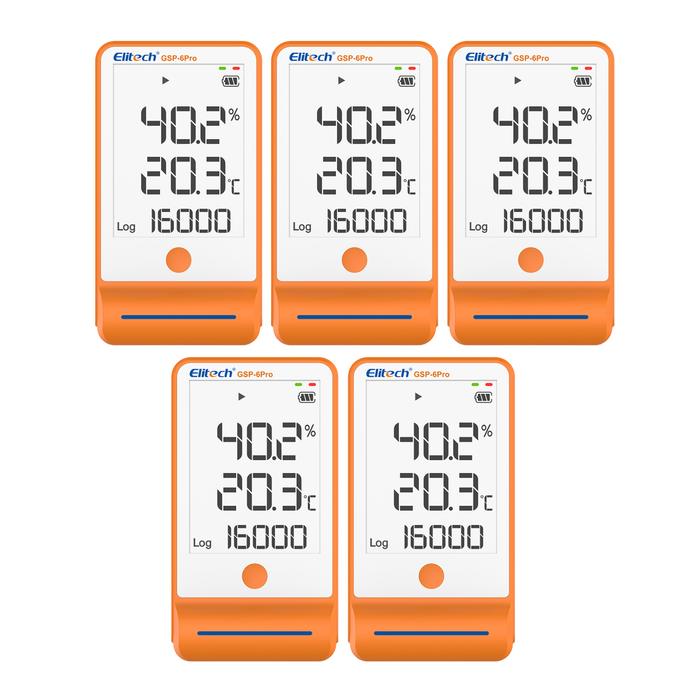 【Pack】Elitech GSP-6Pro TE&THE Bluetooth Temperature and Humidity Data Logger Recorder with Calibration Certificate, 100000 Points, Shadow Data