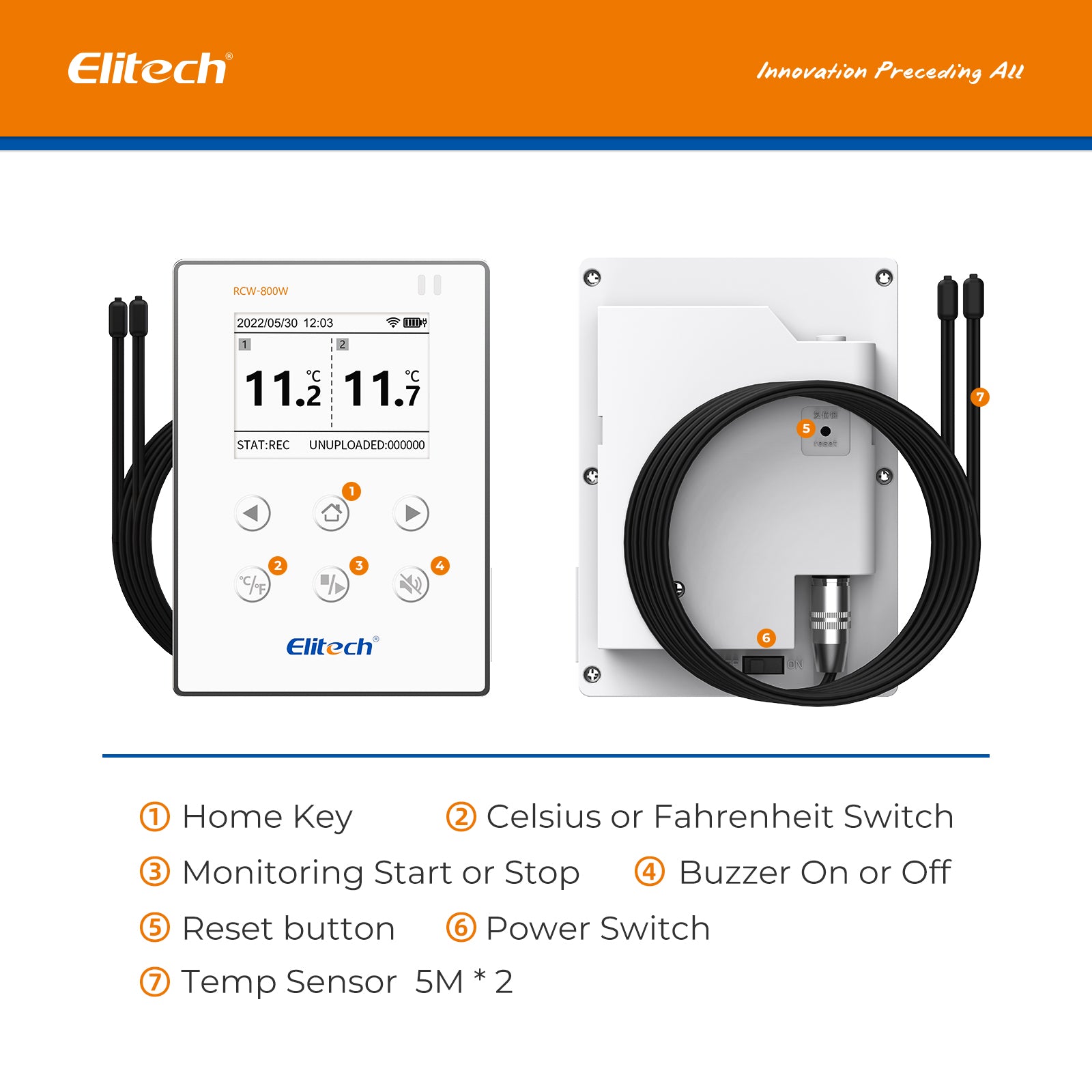 Elitech RCW-800W-TDE Wireless Temperature Data Logger, WIFI Remote Temperature Recorder for Refrigerator