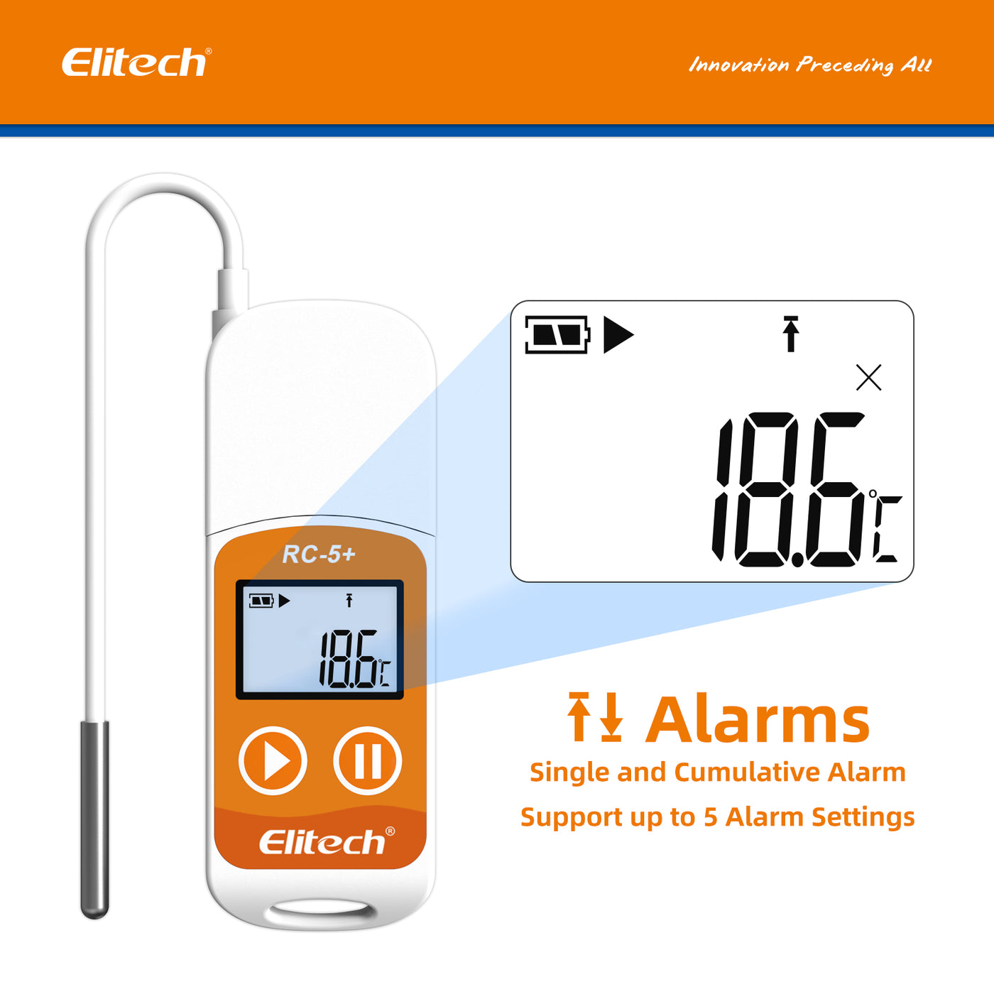 Elitech RC5+ TE PDF USB Temperature Data Logger with External Probe