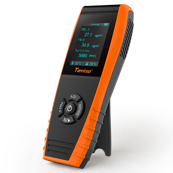 Temtop LKC-1000S+ Monitor de calidad del aire Probador de contaminación del aire para interiores y exteriores con partículas PM2.5 PM10 HCHO AQI VOCs Humedad y temperatura