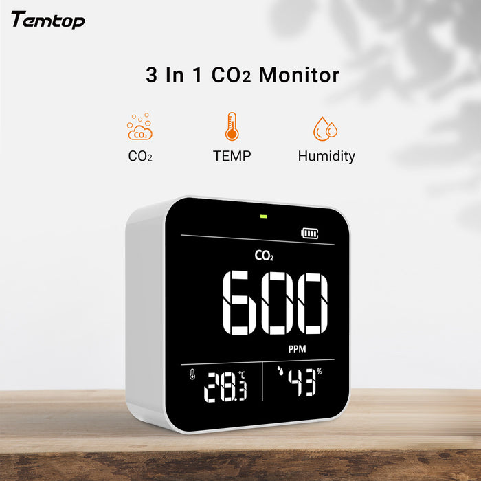 Temtop C10 CO2-Monitor, Luftqualitätsmonitor, Kohlendioxid-Detektor für Innenräume, Tester für CO2, Temperatur und relative Luftfeuchtigkeit