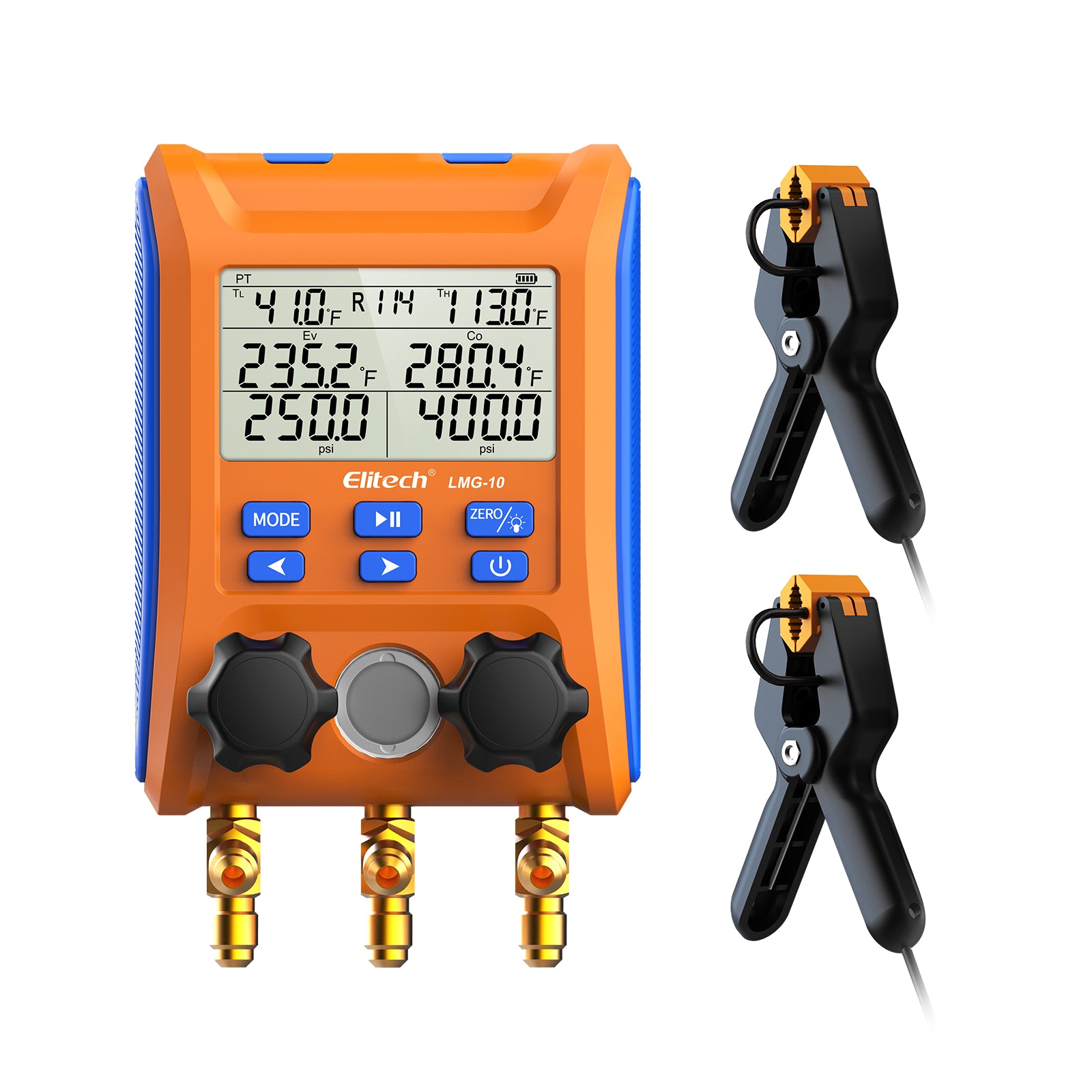 Elitech LMG-10 Refrigeration Heat Pump Digital Manifold Gauge Set, High-Precision Pressure Temperature Vacuum Leakage Tester Dignostic Meter Kit