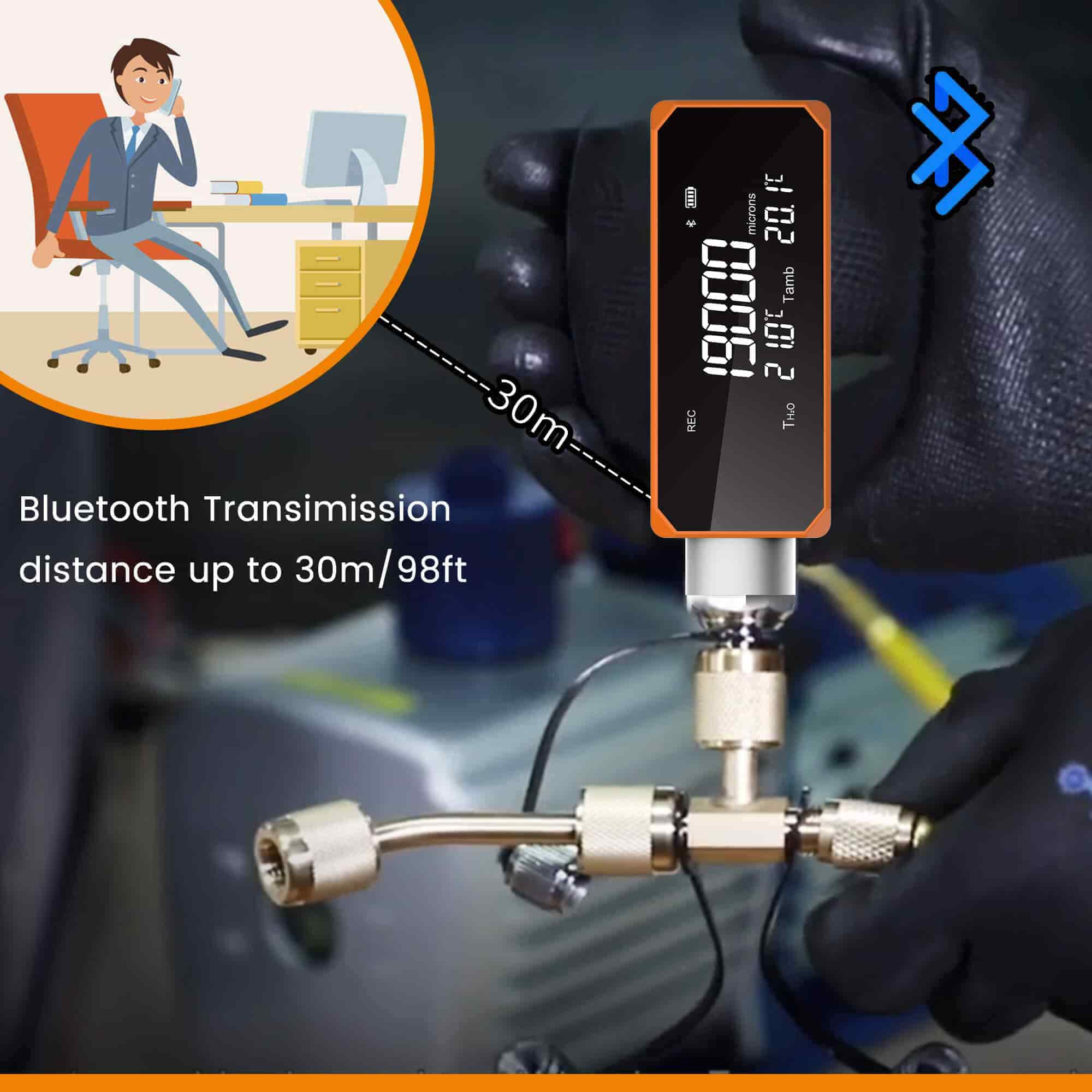 Elitech VGW-mini Wireless Micron Gauge 1~19,000 Microns, Digital Vacuum Gauge for HVAC and automotive 1/4