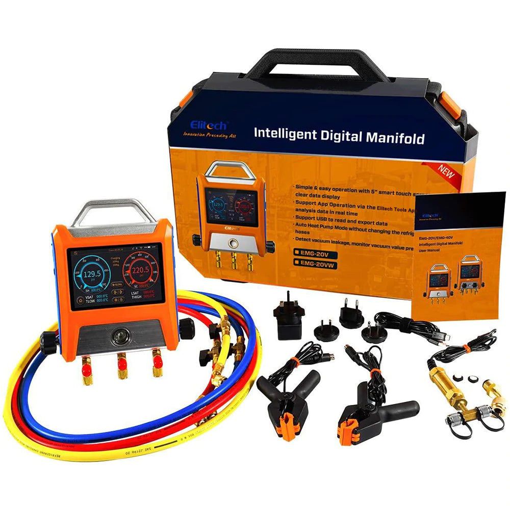 Elitech EMG-20V Intelligent Digital Refrigeration Heat Pump Manifold, 2 Valves, APP Control，Big Touch Screen
