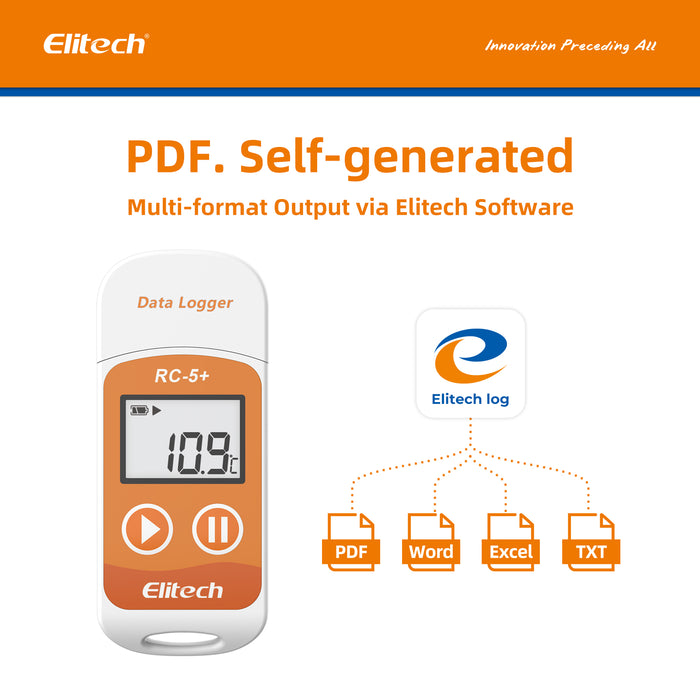 Registrador de datos de temperatura Elitech RC-5+, PDF Registrador de datos de temperatura USB, 32000 puntos, con calibración certificada