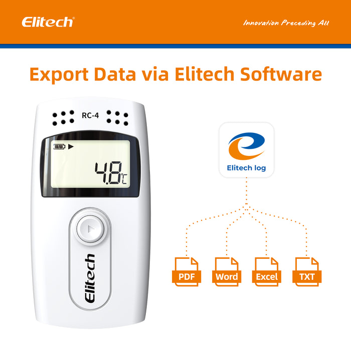 Elitech Data Logger di Temperatura, Registratore USB RC-4 con Doppio Sensore Display LCD Buzzer Allarme 16000 Letture