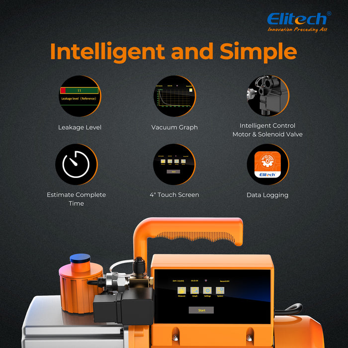 Elitech SVP-12 Intelligente 2-stufige Vakuumpumpe 12 CFM, 5 l/s, APP-Steuerung, Datenprotokollierung, intelligente Steuerung, HVAC-Kühlschrank-Service-Tool