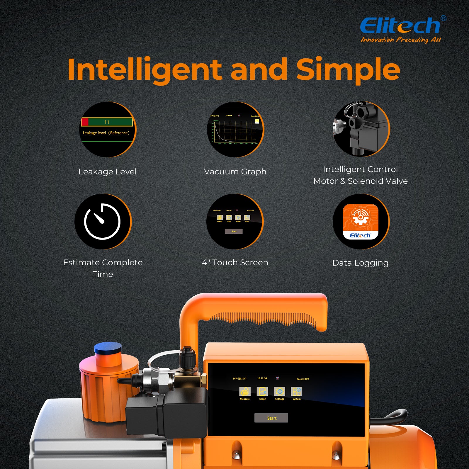 Elitech SVP-9/V900 220V Intelligent 2-Stage Vacuum Pump, 9CFM, 4L/S, APP Control, Data Logging, Smart Control, HVAC Refrigerator Heat Pump Auto Air Condition Service Tool (oil is not included)