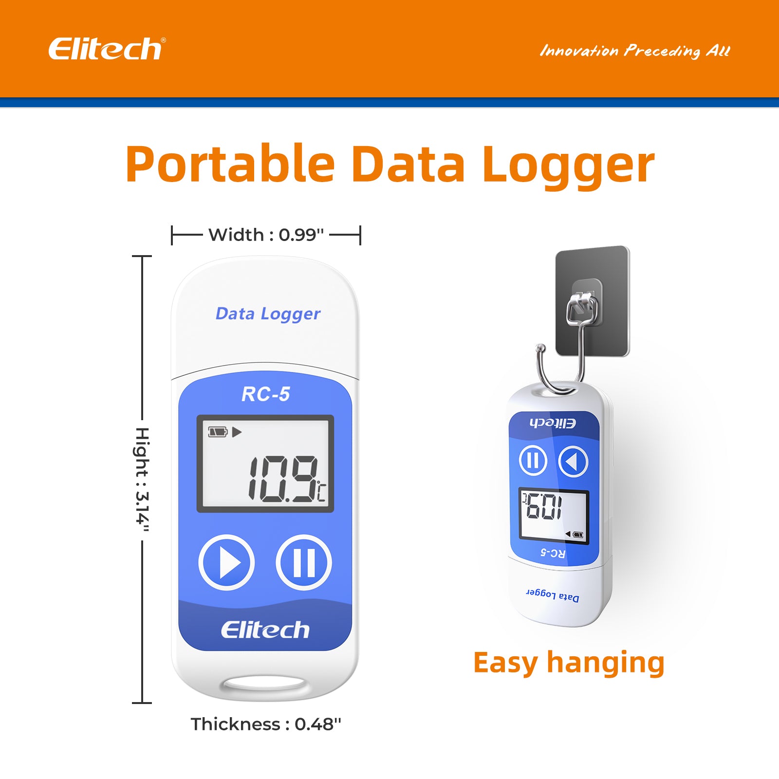 Elitech RC-5 Temperature Data Logger, Data Recorder, USB 2.0 Graphic Report, 32000 Points with Internal Sensor
