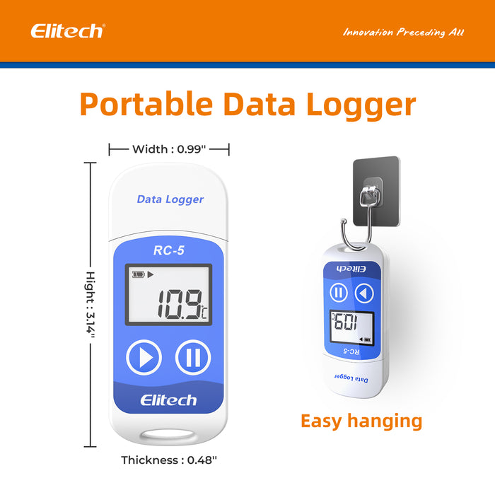 Elitech RC-5 Registratore dati temperatura, registratore dati, rapporto grafico USB 2.0, 32000 punti con sensore interno